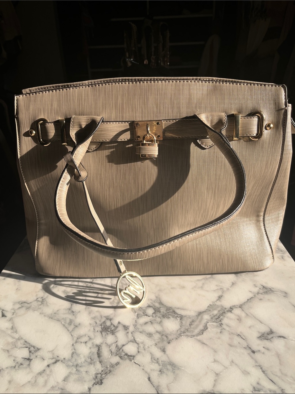 Source Unknown Cream Tote with Gold Hardware